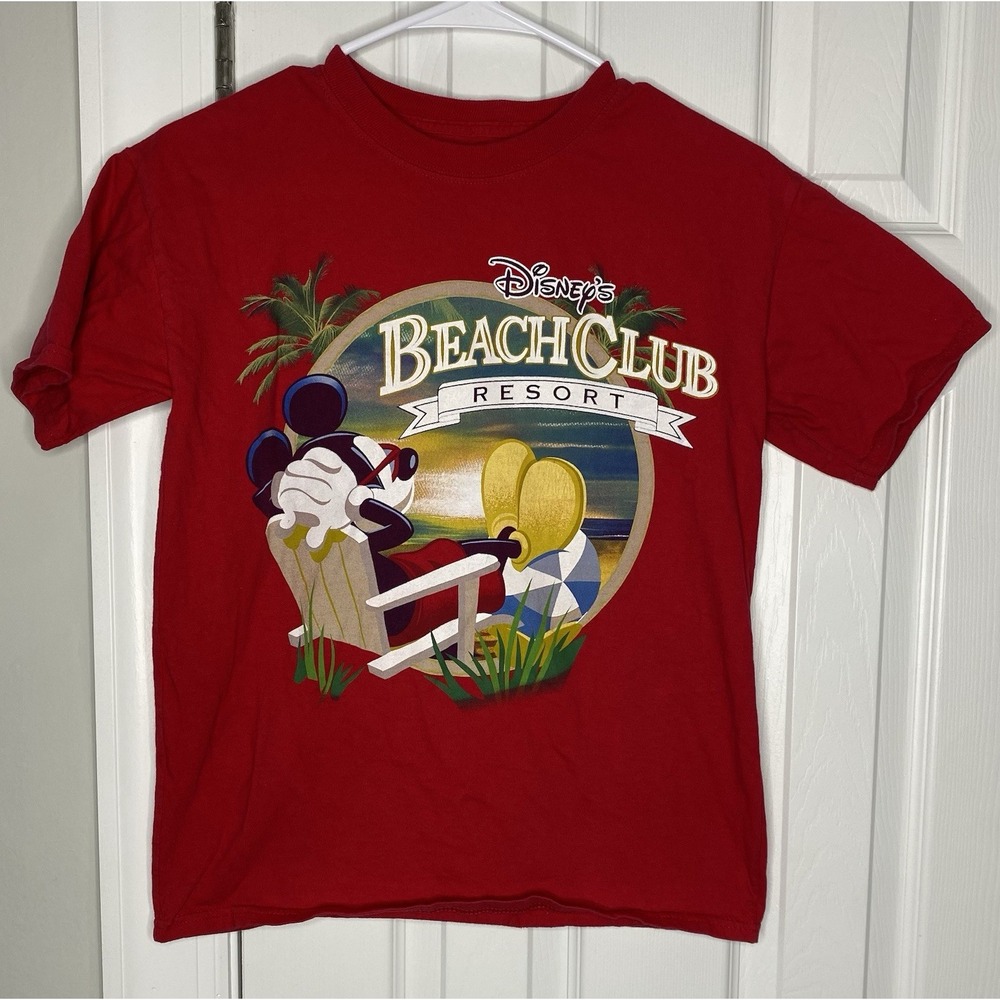 Disneyland X Hanes Women's Beach Club Resort Mickey Lounging T Shirt Red Size L
